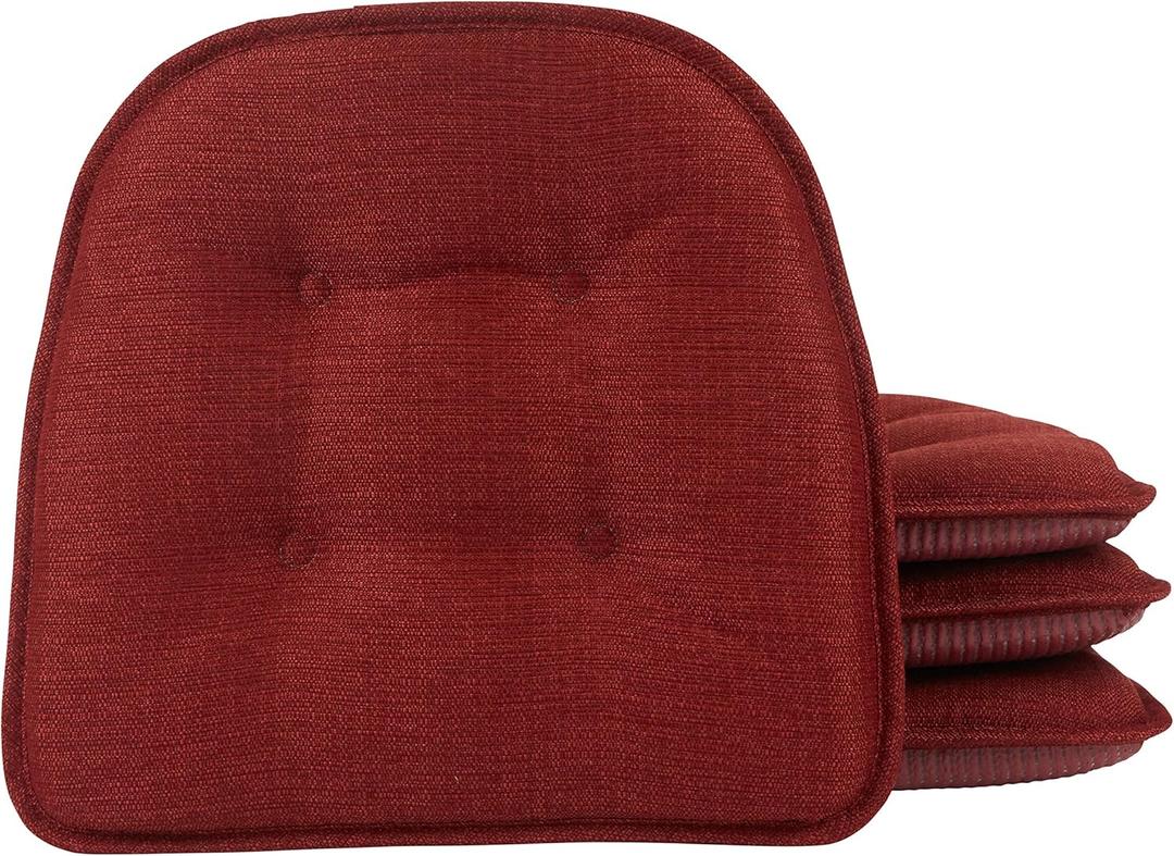 Non-Slip Chair Cushions, Assembled in USA, U-Shaped Skid-Proof Seat Pads for Dining Room, Kitchen, Office, 15"x16" (4 Pack, Solid Flame Red) Non-Slip Chair Cushions, Assembled in USA, U-Shaped Skid-Proof Seat Pads for Dining Room, Kitchen, Office, 15"x16" (4 Pack, Solid Flame Red)