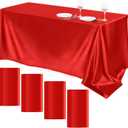 TURSTIN 4 Packs Satin Tablecloth 102 x 58 Inch Overlay Satin Table Cover Rectangle Bright Silk Tablecloth Smooth Fabric Table Decoration for Wedding Banquet Party Events, Red