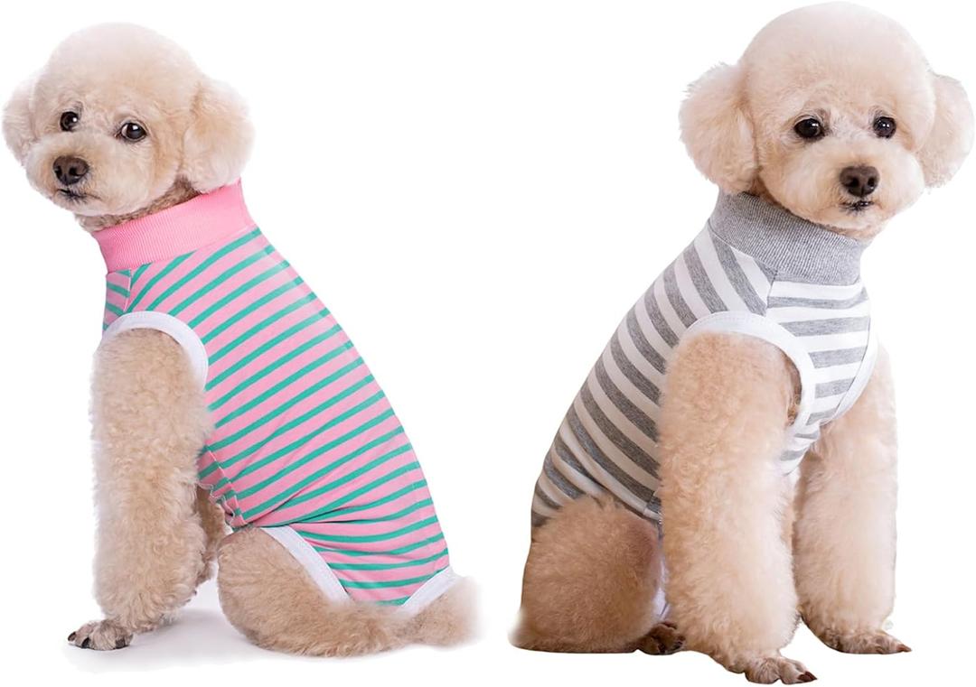2 Packs Pet Dog Recovery Onesie Suit for Dogs Cats After Surgery,Dog Abdominal Wounds Bandages Cone E-Collar Alternative (Grey, L)