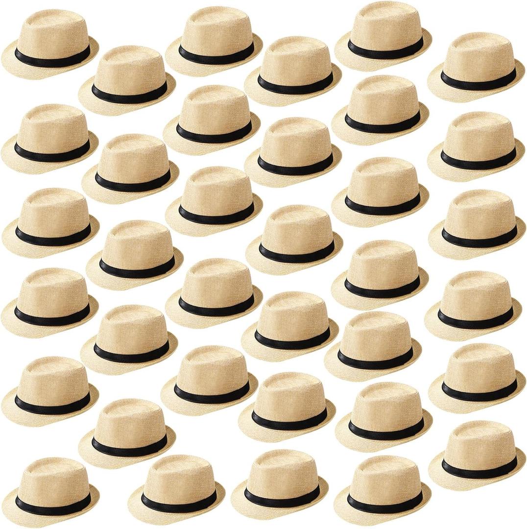 Suhine 36 Pcs Halloween Men Fedora Style Hat Bulk 20s Straw Short Brim Panama Women Party Costume, Circumference 60 cm (Beige) Suhine 36 Pcs Halloween Men Fedora Style Hat Bulk 20s Straw Short Brim Panama Women Party Costume, Circumference 60 cm (Beige)