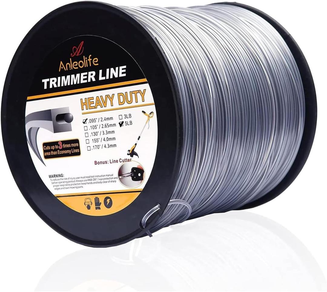 A ANLEOLIFE 5-Pound Heavy Duty Square .095-Inch-by-1280-ft String Trimmer Line in Spool, with Built-in Line Cutter