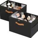 IMAXTOP 2 Pack Shoe Organizer for Closet,Foldable Shoe Storage Organizer with Adjustable Dividers, Shoe Storage Box with Clear Cover, Fits up to 16 Pairs, Black