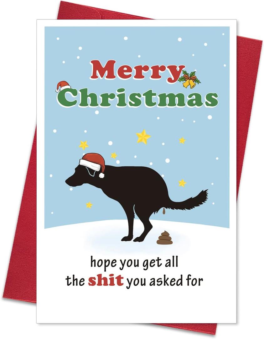 4 x Ogeby Funny Dog Christmas Card with Envelopes, Rude Christmas Gifts for Dog Lover, Humor Christmas Gift ideas for Husband, Dog Xmas Cards Gifts for Dad Mom Brother Sister Friends (blue)