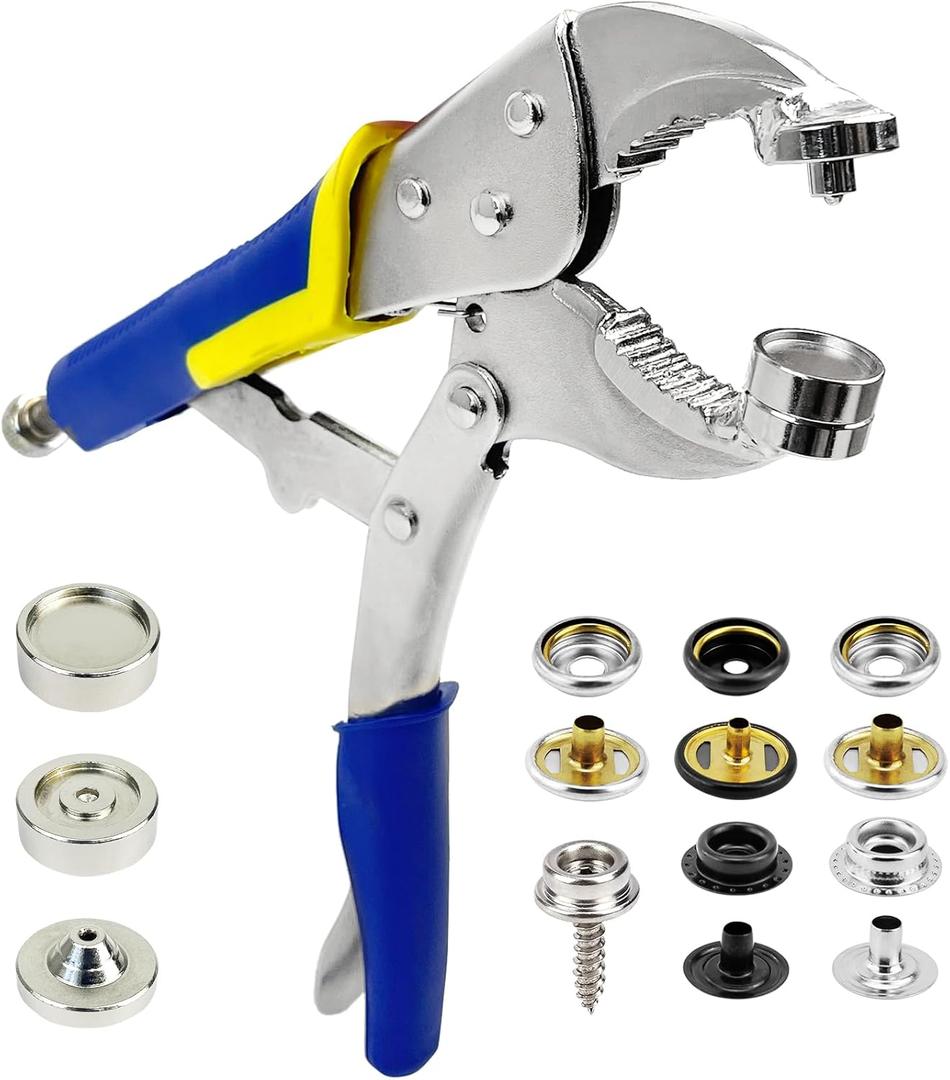 Snap Fastener Tool,Snap Tool for Boat Covers, Heavy Duty Snap Setter Pliers Canvas Snap Fasteners Kit Includes 60 Sets 15mm Stainless Snaps (Blue)