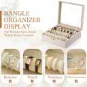 Nosiny Bracelet Display Holder with 3 Removable Rolls Bangle Organizer Display Clear Lid Bracelet Organizer Box Jewelry Storage Case for Women Retail Bracelets Watch Stores(Beige,PU Leather)