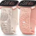 Minyee 2 Packs Floral Engraved Band Compatible with Fitbit Versa 2/Fitbit Versa/Versa Lite Bands Women, Cute Soft Silicone Sunflower Dandelion Sport Designer Fancy Summer Strap for Versa 2 Smart Watch (Starlight/Pink)