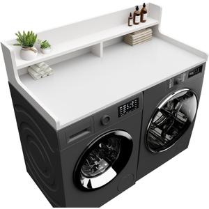 Washer Dryer Countertop, 54" x 27.55" 2-Tier Washer Dryer Topper with Edge, for Laundry Room Organization Whisper White
