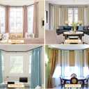 Bay Window Curtain Rods, HOTOZON 7/8 Inch Heavy Duty Curtain Rods for Bay Windows 48-84 Inch(Center Rod), 32-58 Inch Side Rods for Windows, Black, Decorative Drapery Rod with End Cap Finials