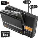 KLIM K10 Portable Cassette Tape Player & Tape Recorder, Cassette to MP3 Converter + Built-in Microphone & Speaker + USB PC Transfer + Battery/USB Powered + 8GB SD Card + Earphones