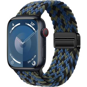 Sport Solo Loop Compatible with Apple Watch Band 41mm 40mm 38mm Women Men,Adjustable Magnetic Stretchy Nylon Braided Wristband for iWatch Series 9 8 7 SE SE2 6 5 4 3 2 1 Band,Blue Camouflage