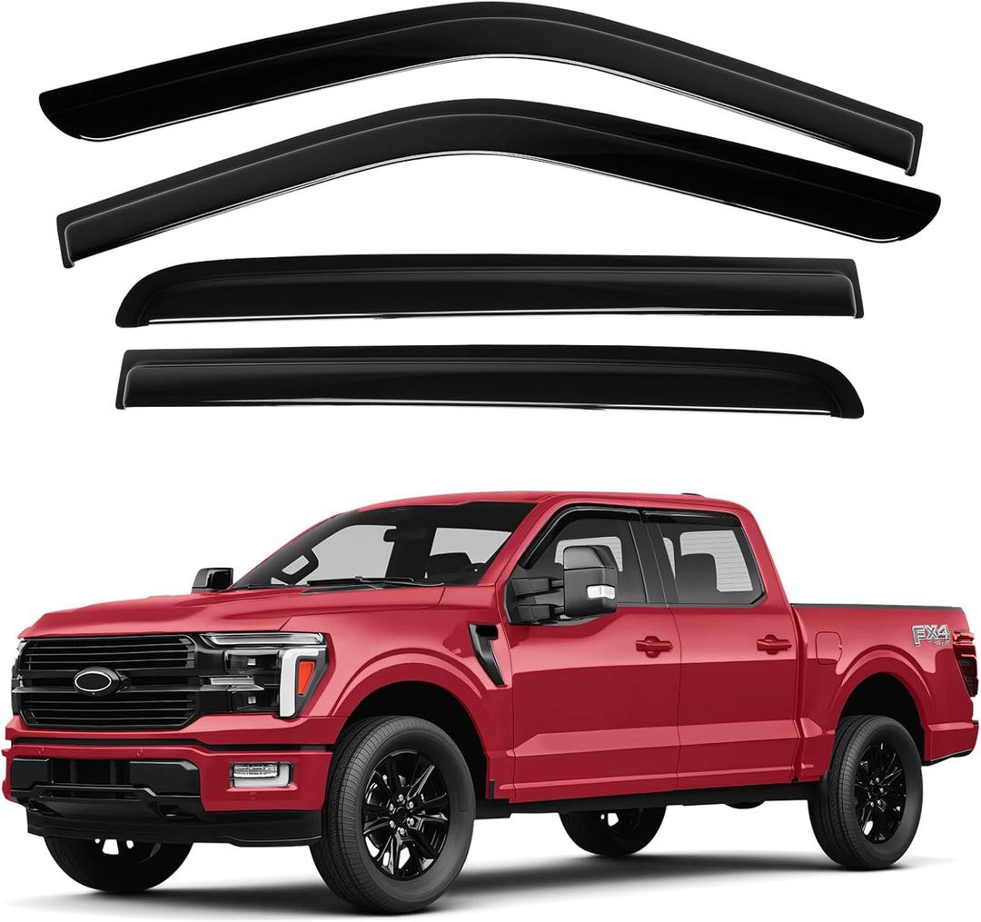 Canvcle Window Visors Rain Guards for 2015-2025 2026 Ford F150 SuperCrew/2017-2026 F250/F350/F450/F550/Super Duty Crew Cab, Tape-On Side Window Wind Deflectors Vent Visors Rainproof Accessories