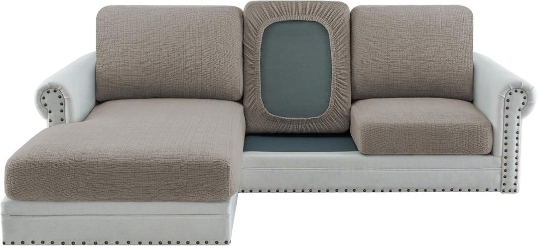H.VERSAILTEX High Stretch Individual Couch Cushion Covers Jacquard Couch Covers Sofa Covers Soft Furniture Protector with Crizzle Pattern (1 PC, Sofa Seat Couch Cover, Taupe)