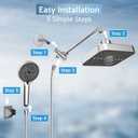 High Pressure Rainfall & Handheld Shower Head Combo, 3-Spray Fixed Showerhead and 6 Sprays Hand Held with 6ft Stainless Steel Hose and Adjustable Extension Arm (Silver black)