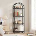 Yusong Bookshelf 4 Tier Arched Bookcase, 71.3" Tall Industrial Open Book Shelves for Living Room, Modern Freestanding Display Shelving Unit Storage Rack with Metal Frame, Office, Bedroom, Black