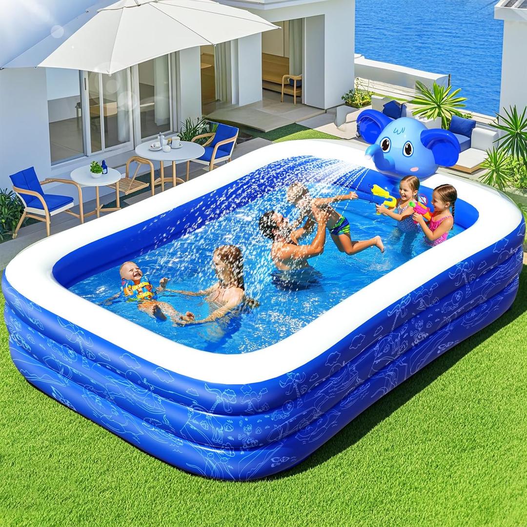 Inflatable Pools with Sprinkler,Upgraded Elephant Inflatable Swimming Pool,Kids Pools for Backyard,Large Inflatable Pool for Adults Blow up Pools,Oversized Thickened Family Inflatable Pool for Outdoor