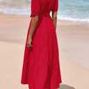 PRETTYGARDEN Summer Dresses for Women 2026 Elegant Classy Short Sleeve V Neck Ruffle A Line Belted Long Beach Vacation Dress (Red, M)