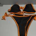 ZAFUL Women's Triangle Bikini Tie Side Whip Stitch String Bikini Two Piece Swimsuit Bathing Suits (Black, XL)