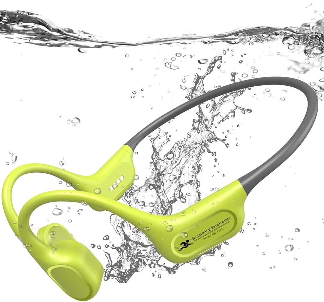 RR SPORTS Bone Conduction Bluetooth Headphones-SurfAudio, IP68 Waterproof Swimming Headphones with 32GB MP3 Player, Lightweight Open Ear Design for Swimming/ Surfing/ Marathon/ Cycling(Neon)