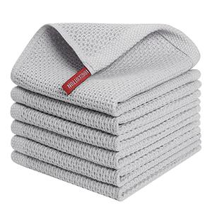 100% Cotton Kitchen Dish Cloths (12 X 12 Inches, Light Grey), 6 Pack Waffle Weave Ultra Soft Absorbent Dish Towels for Drying Dishes Quick Drying Kitchen Towels Dish Rags