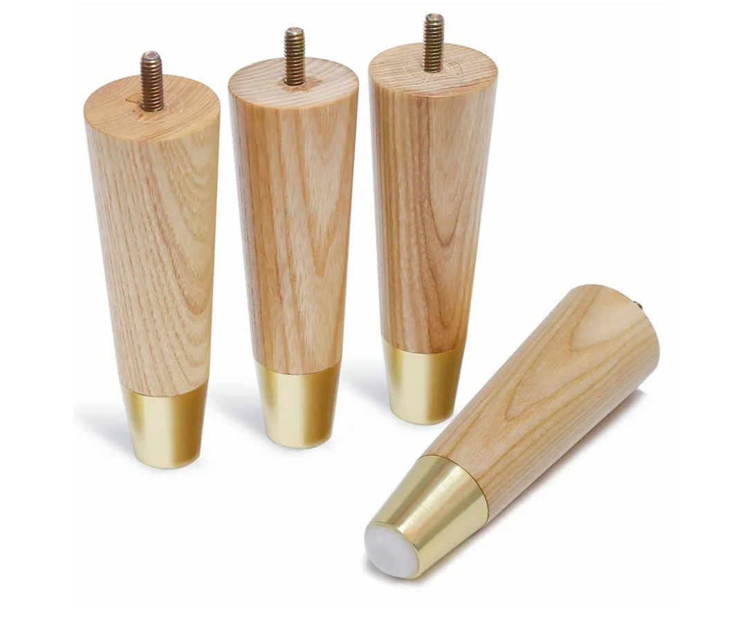 Solid Ash Wood Furniture Legs 6 Inch, Sofa Replacement Wooden Leg Set of 4, Cabinet Legs, Dresser Legs, Couch Legs, Recliner Legs (Ash Wood Legs with Metal Cap 4 Pack, 6 inch)