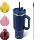 40 Oz Tumbler with Handle and Straw Insulated Cup that Fits in Cup Holder for Hot & Cold Drinks Leak Proof Tumbler with Straw Stainless Steel Travel Mug for Men & Women - Navy Blue