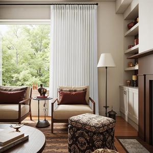 60 Inch Extra Wide Pinch Pleated Linen Curtains 96 Inch Length for Living Room Large Window Drapes Light Filtering Privacy for Bedroom Back Tab with Hooks Clip Rings Beige White 60W x 96L