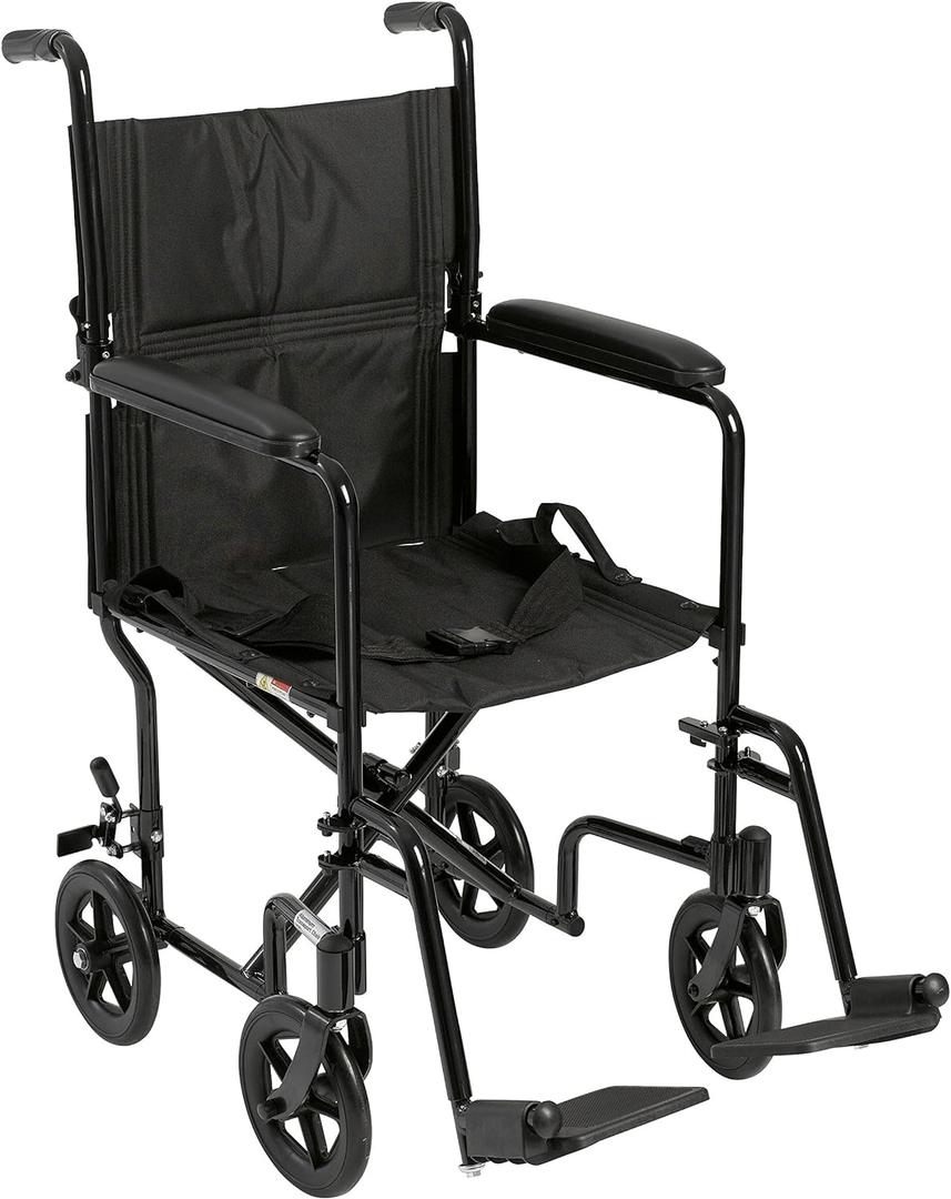 Drive Medical ATC19-BK Lightweight Aluminum Transport Wheelchair with Swing-Away Footrest, Black