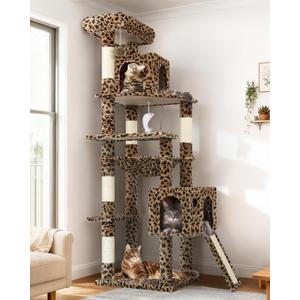 Globlazer Heavy Duty Cat Tree Tower, 70inch Sturdy Cat Tree for Indoor Cats Sturdy Large Cat Tower with Scratching Post and Board, Hammock, 2 Cat Condo for Adult Cats Kittens, F70 Pro, Leopard Print