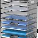 DALTACK 9-Tier Paper Letter Tray Desk Organizer with Handles, Mesh File Holder Organization, Paper Sorter Desk Organizer for Office Home School, Black