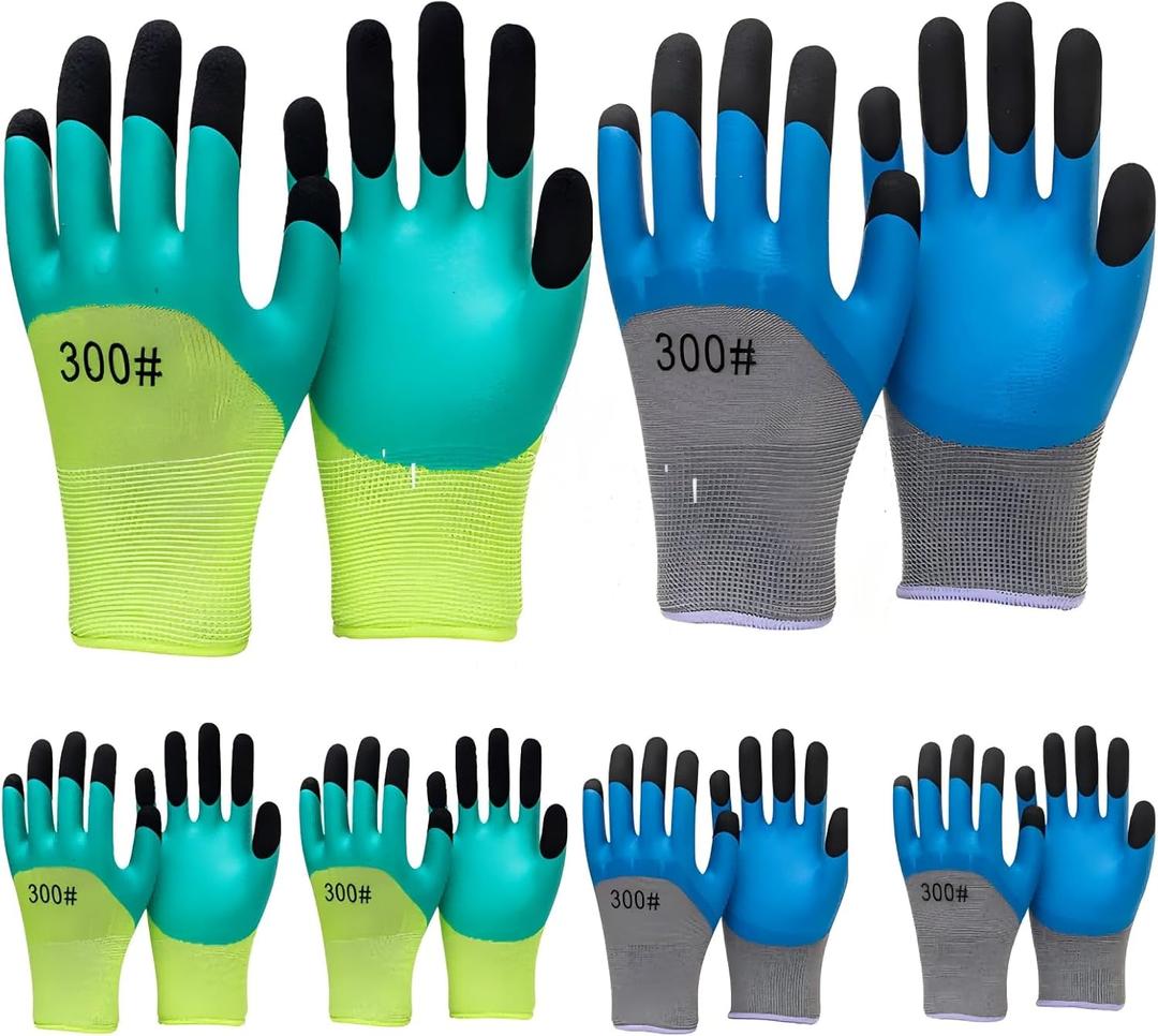 2/6 Pair Gardening Gloves Safety Work Gloves Rubber Protective Work Gloves with Gripper Medium, Green and Blue