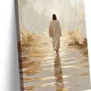 Jesus Walking On Water Canvas Wall Art Christ God Maritime Sauntering Wall Decor Picture I With Jesus Peers Bible Stories Poster Print Painting for Christian Home Decoration Prepare To Hang (24L" x 16W"-canvas),  Golden Jesus