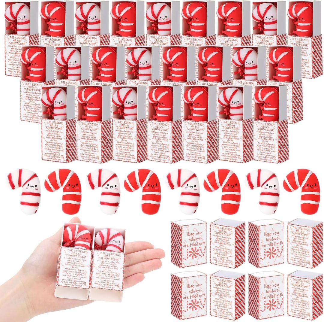 Wettarn 24 Sets Christmas Jesus Gifts Candy Cane Stress Balls with Christian Story Boxes Religious Party Favors for Church Office Sunday School Rewards Stocking Stuffers