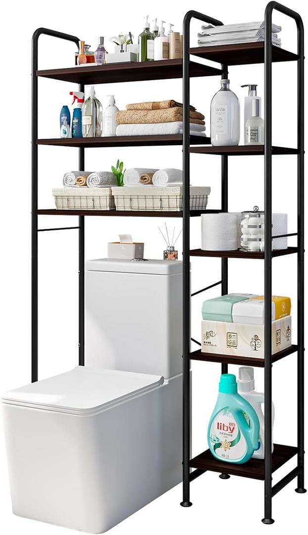 Over The Toilet Storage Bathroom Organizer Shelf Freestanding Space Saver with Toilet Multifunctional Rack (BlackOak) (Blackoak-a)