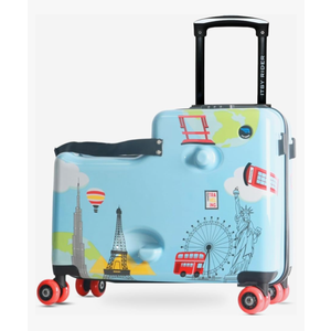 2025 Itsy Rider 20" Ride-on Suitcase for Kids with Double Spinner Red Wheels (Blue Landmarks)