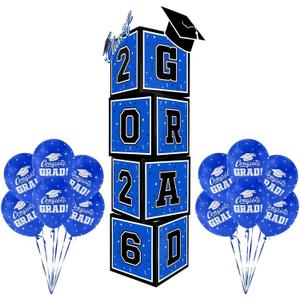Graduation Decorations 2026 Set - So Proud of You - Class of 2026 Balloon Boxes for Memorable Grad Party Supplies, Indoor/Outdoor Congrats Grad Home Door Dcor Essentialsblue and black