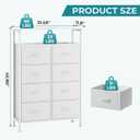 OLIXIS 8 Drawers Fabric Dresser, Raised Shelf Tall Chest of Drawers, White, 31.5"D x 45.9"W x 11.8"H