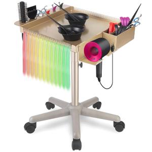 Hair Salon Carts, Champagne Gold Salon Tray for Hair Stylist, Multi-Function Salon Tray, Salon Station(with Wheels), Large Size and Robust,Corrosion-Resistant Adjustable Color Tray.
