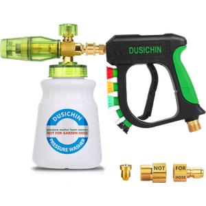 DUSICHIN Pressure Washer Gun with Foam Cannon,4000 PSI Car Wash Kit Snow Foam Lance Sprayer with 1/4" Quick Connector and 5 Nozzle Tips,1L Bottle DUS2702