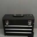 Gornoxblif 3 Drawer Metal Tool Box, Portable Metal Tool Box with EVC Liners and Latches Closure, Heavy Duty Steel Tool Chest with Ball Bearing Opening and Powder Coated Finish, Black