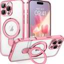 GUAGUA for iPhone 16 Pro Max Case with Stand, Magnetic Clear Cases Plating Edge Invisible Ring Holder Slim Shockproof Protective Kickstand Phone Case for iPhone 16 Pro Max 6.9 inch, Pink (Rose Gold)