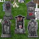 Halloween Decorations, 5 Pack Foam RIP Graveyard Tombstones, Graveyard Headstone Decorations with 10 Bonus Stakes for Lawn Outside Decor (17In)