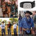 XZQTIVE Women Men Western Belt Vintage Country Belts For Cowgirl Cowboys Genuine Leather Belt with Silver Diamond Buckle