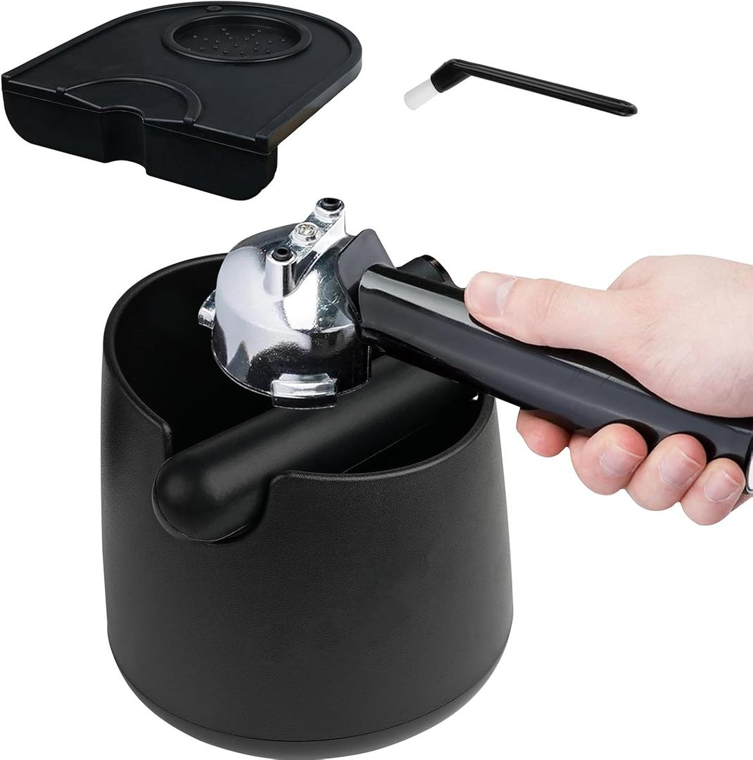 5 Inch Espresso Knock Box Shock-Absorbent Coffee Knock Box with Removable Knock Bar and Anti-slip Pads Rubber Barista Tools Disposal Box Durable Coffee Grounds Container for Espresso Puck
