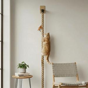 Cat Climbing Rope, Wall Mounted Cat Ladder, 1.97" x 4.92 ft, Natural Sisal Rope, Durable Scratcher for Indoor/Outdoor Pets, cat Trees Replacement Rope for Playing (Wood)