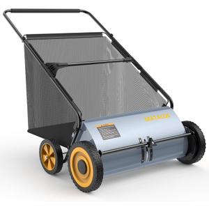 26" Push Lawn Sweeper - New Upgraded 4 Wheels, Durable All-Steel Base