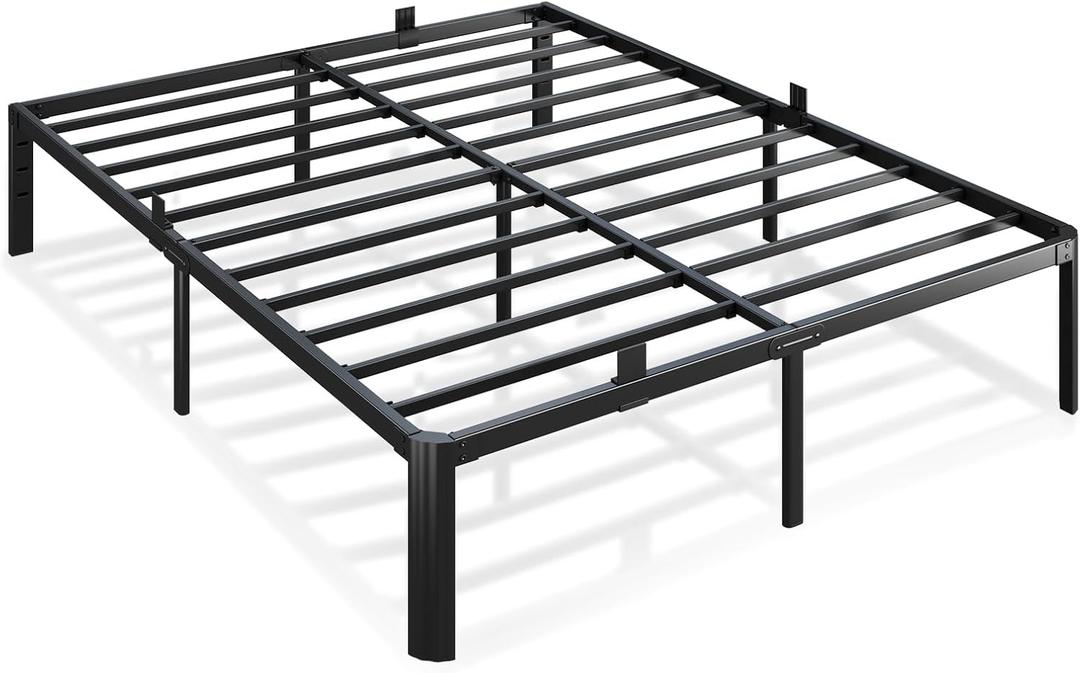 Metal Bed Frame King Size, 14 Inch 3500 lbs Heavy Duty Platform Bed Frames Steel Slats Noise Free No Box Spring Needed, Easy Assemble Sturdy Bedframe with Storage and Mattress Retainers
