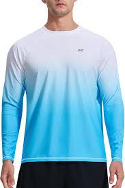 Men's Long Sleeve Rash Guard Quick Dry Swim Shirts UPF 50+ UV Sun Protection Tee Surfing Tops(White/Blue,XL)