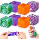 8 Pcs Stress Cube Bulk Ice Cube Stress Ball Anxiety Relief Soft Squeeze Sensory Ball for Party Favors Prizes Goodie Bag Stuffers (Pink,Purple,Green,Orange)