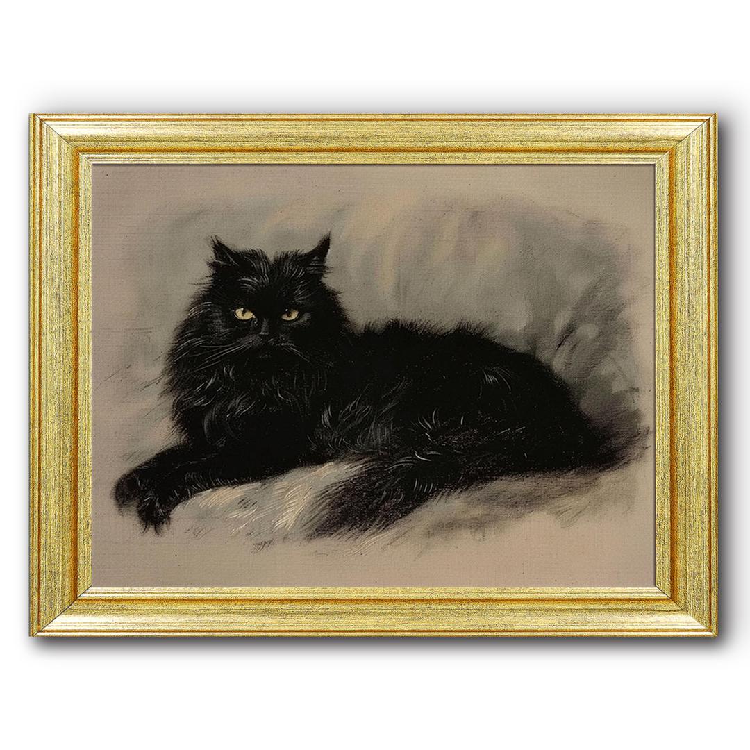 Gold Framed Vintage Dark Academia Black Cat Canvas Wall Art 8"x10"