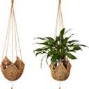 Shappy 2 Packs Jute Crochet Long Plant Hanger for 3 Inch to 12 Inch Pots, Macrame Plant Holder Rope with 2 S Shaped Hooks for Halloween Home Decor(Brown)